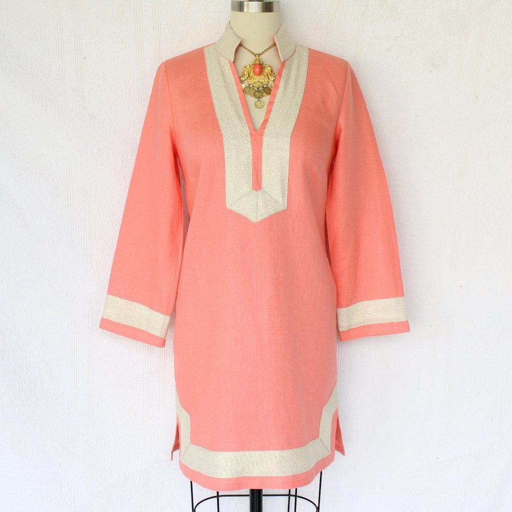 Sail to Sable peach linen tunic caftan dress sz s